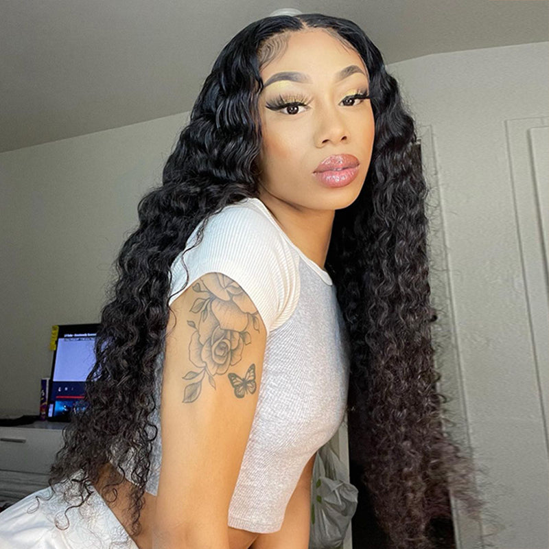 Deep curly 13x4 HD Lace 180% Density Full Frontal Wigs Pre-plucked Nature Hairline