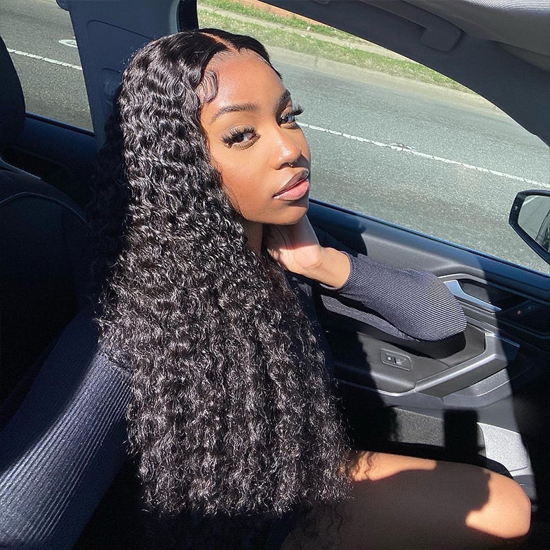 Deep curly 13x4 HD Lace 180% Density Full Frontal Wigs Pre-plucked Nature Hairline
