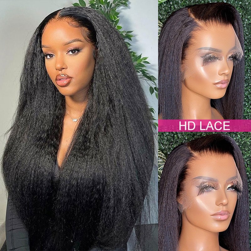 Yaki&Kinky Straight 13x4 HD Lace 180% Density Full Frontal Wigs Pre-plucked Nature Hairline