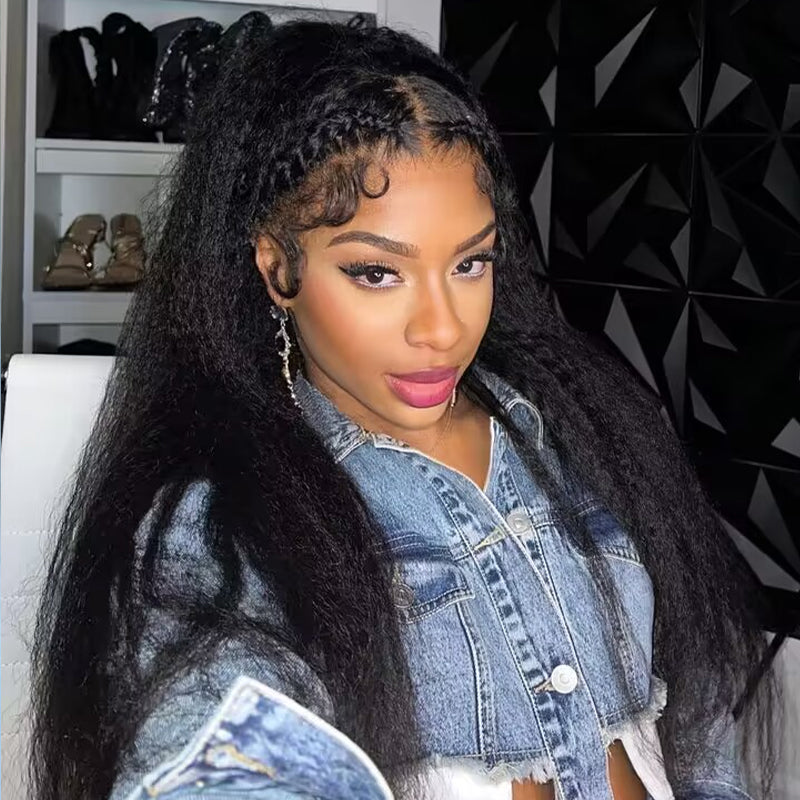 Yaki&Kinky Straight 13x4 HD Lace 180% Density Full Frontal Wigs Pre-plucked Nature Hairline