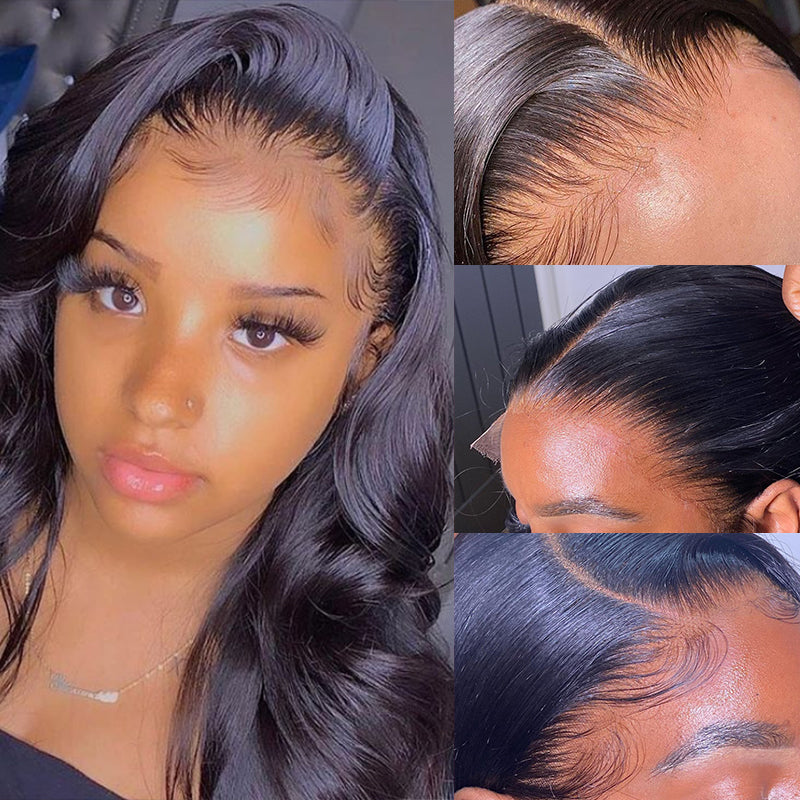 Body wave 13x4 HD Lace 180% Density Full Frontal Wigs Pre-plucked Nature Hairline