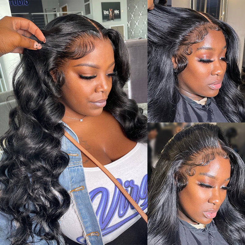 Body wave 13x4 HD Lace 180% Density Full Frontal Wigs Pre-plucked Nature Hairline