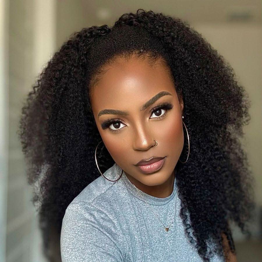 Half wig Brianna Same Style Kinky Curly Top One Hair Skinlike Real HD Lace 180%Density